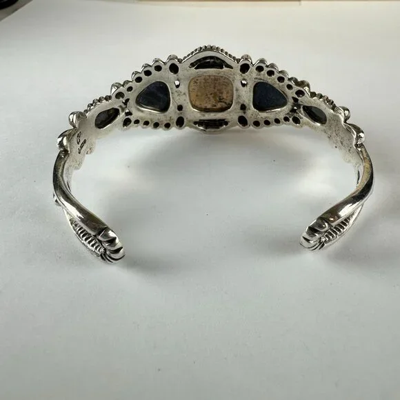Carolyn Pollack Sterling Silver Cuff Bracelet Jasper & Lapis Lazuli - Picture 4 of 5